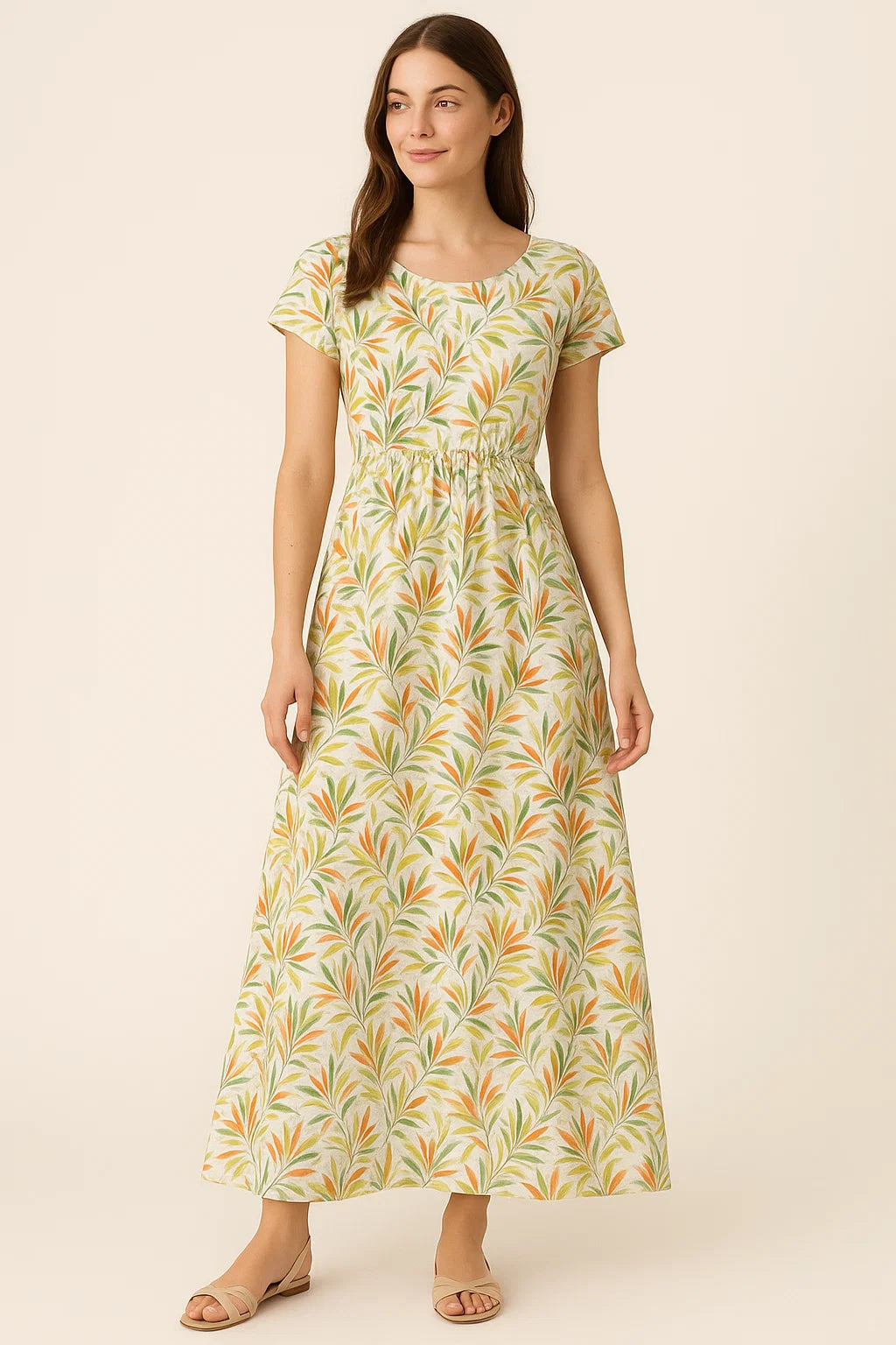 Hand Painted Leaves Allover Digital Printed Fabric  - Weightless