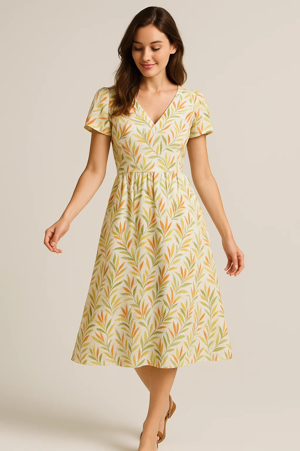 Hand Painted Leaves Allover Digital Printed Fabric  - Weightless