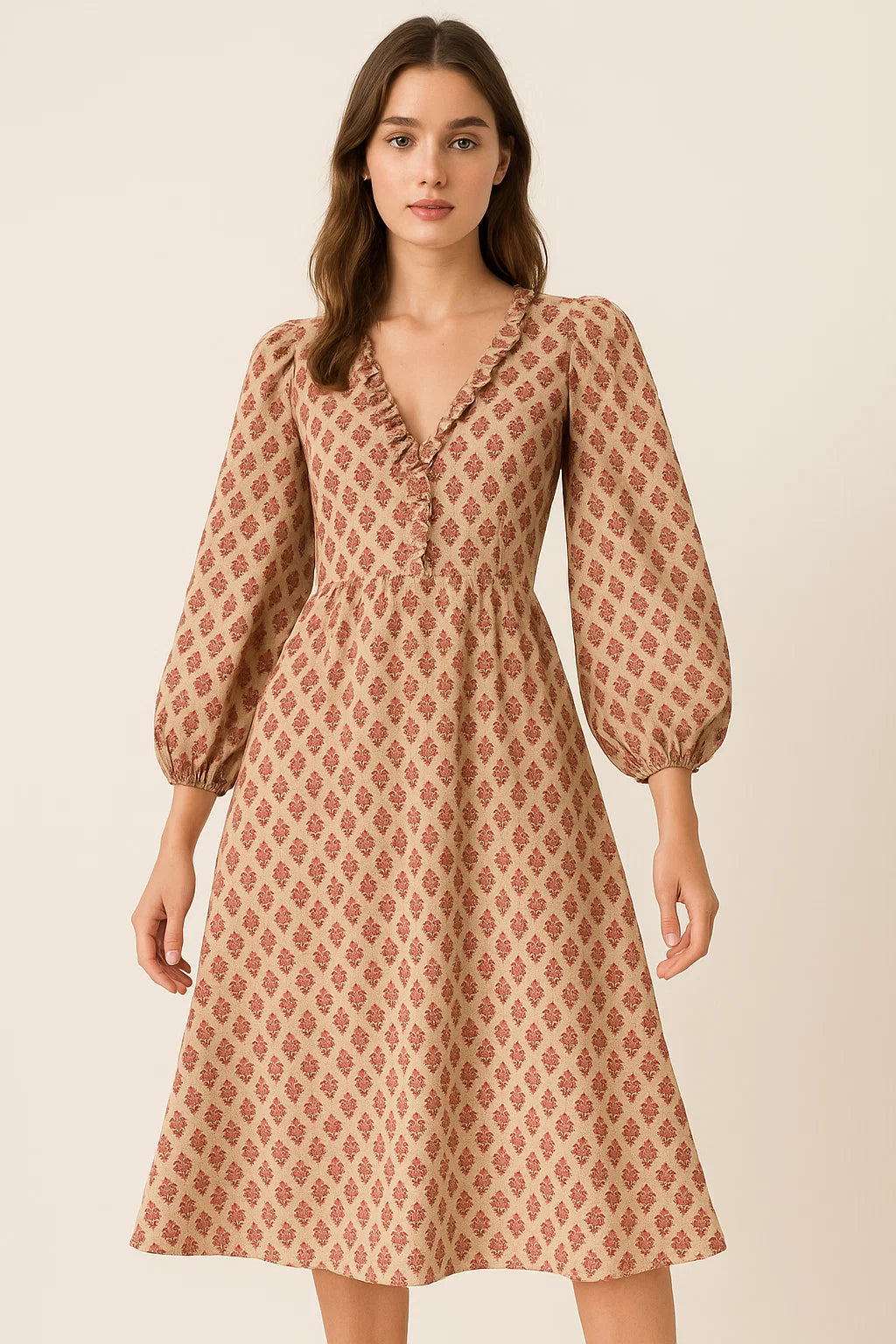 Red Flower Motif Block Digital Printed Fabric - Weightless