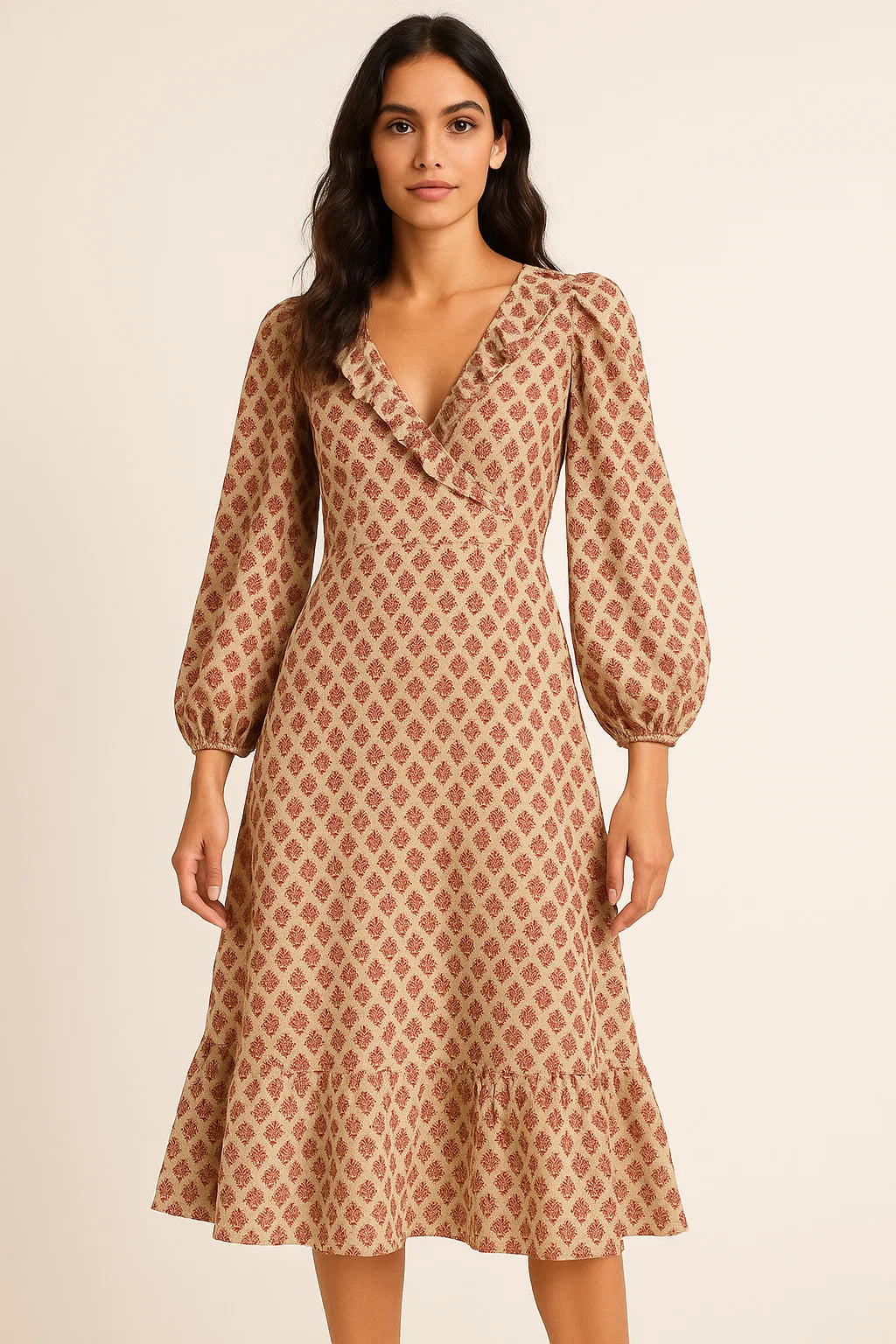 Red Flower Motif Block Digital Printed Fabric - Weightless