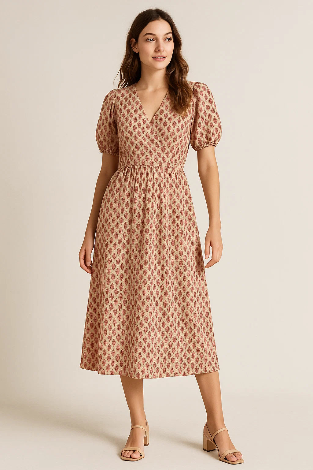 Red Flower Motif Block Digital Printed Fabric - Weightless