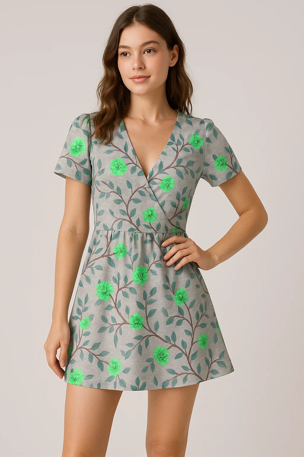 Green Flower And Brach Digital Printed Fabric - Weightless