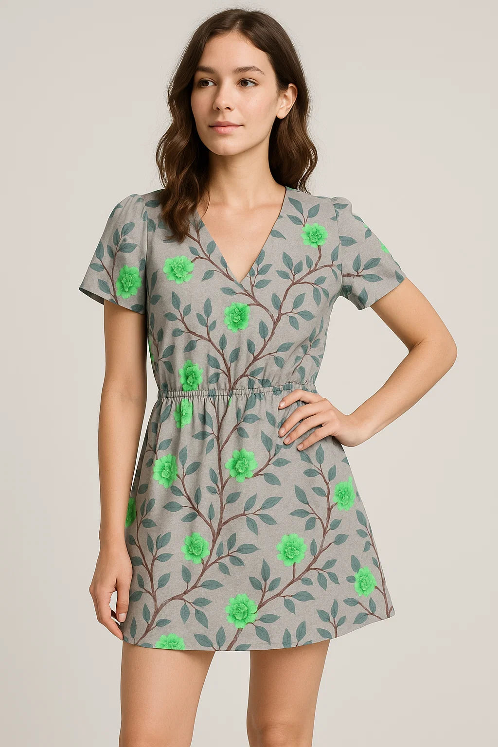 Green Flower And Brach Digital Printed Fabric - Weightless