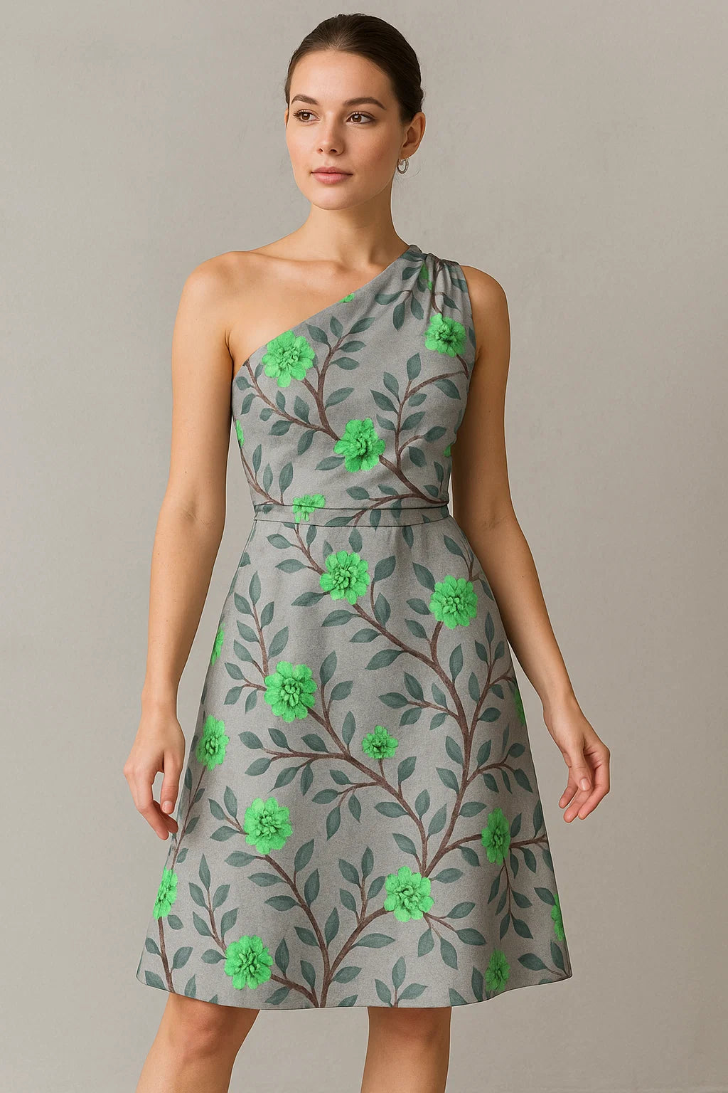 Green Flower And Brach Digital Printed Fabric - Weightless