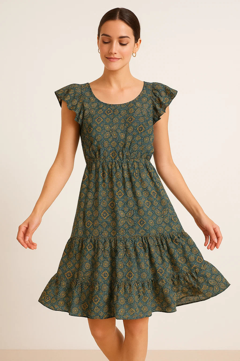 Stylized Medallion Motif Digital Printed Fabric - Weightless