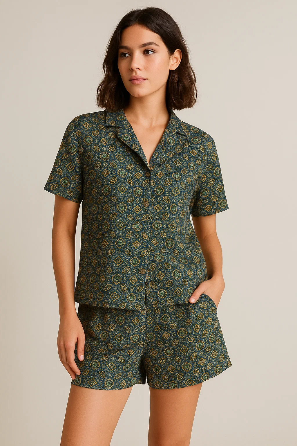 Stylized Medallion Motif Digital Printed Fabric - Weightless