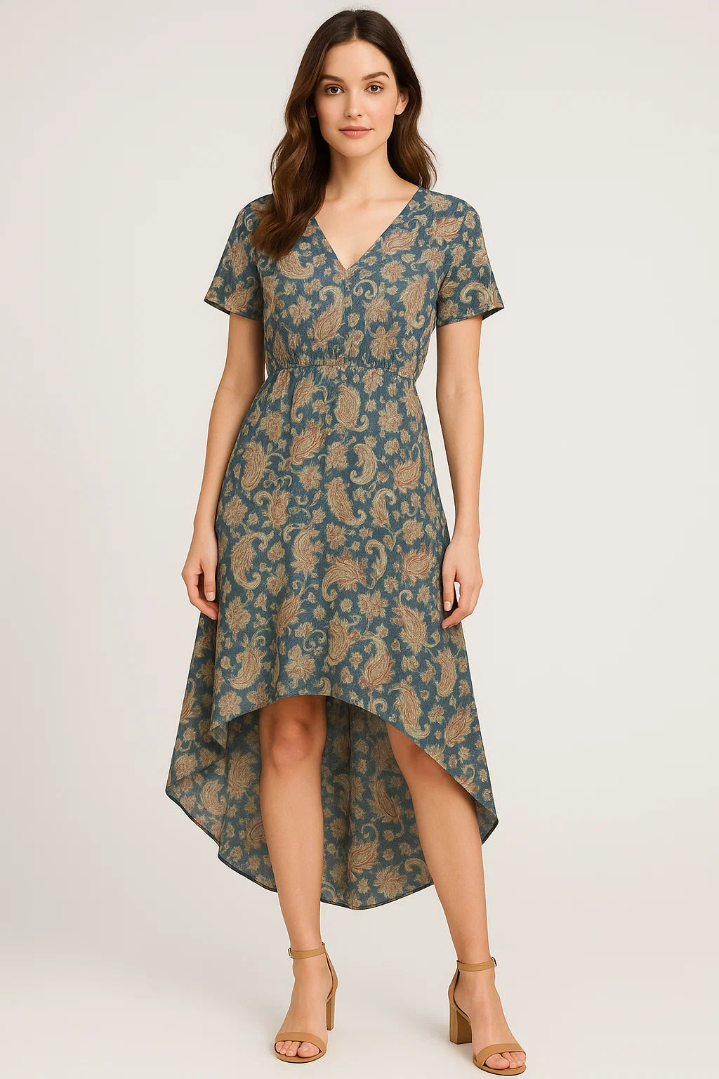 Multi color Paisley Over Blue Base Digital Printed Fabric