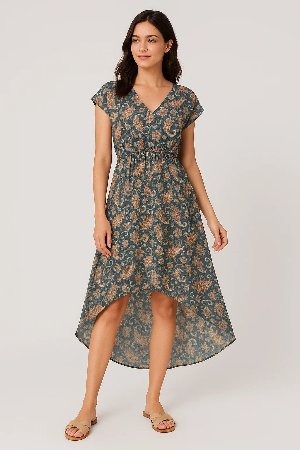 Multi color Paisley Over Blue Base Digital Printed Fabric