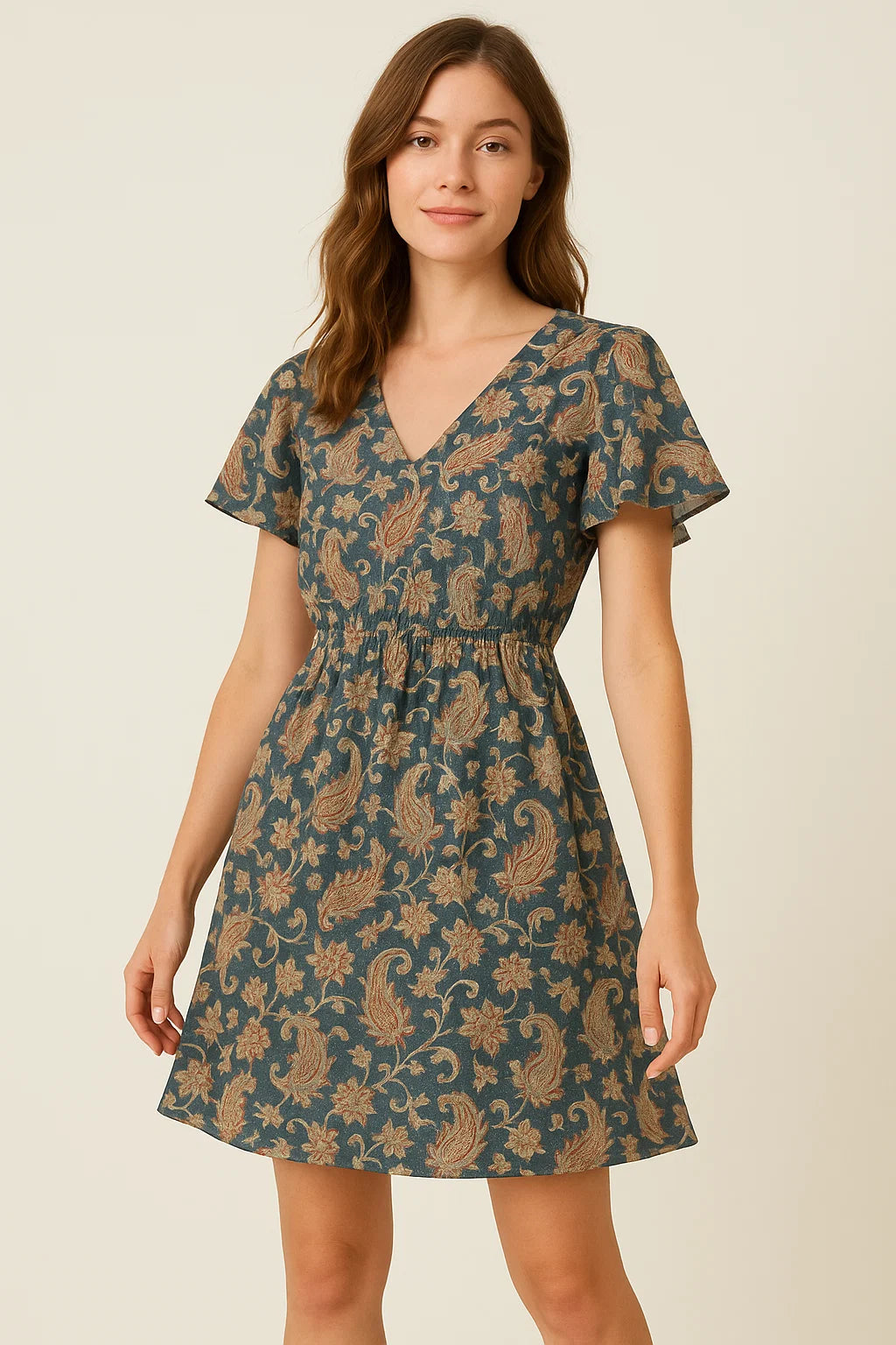 Multi color Paisley Over Blue Base Digital Printed Fabric