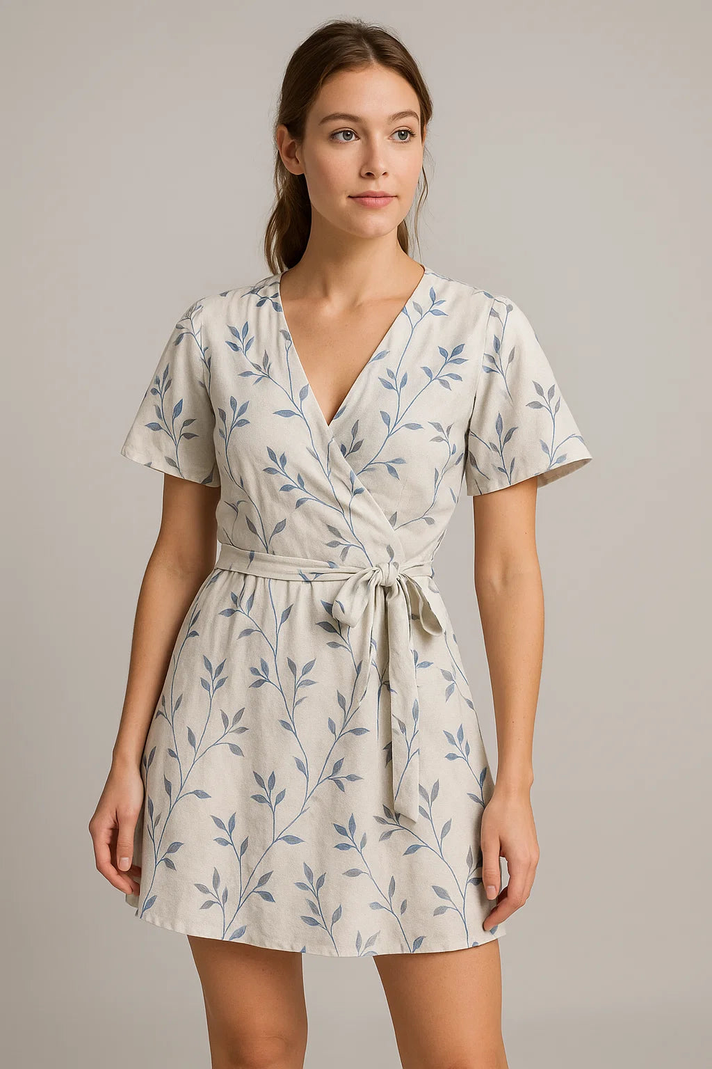 Leaves Vines Over Dusty Grey Base Digital Printed Fabric