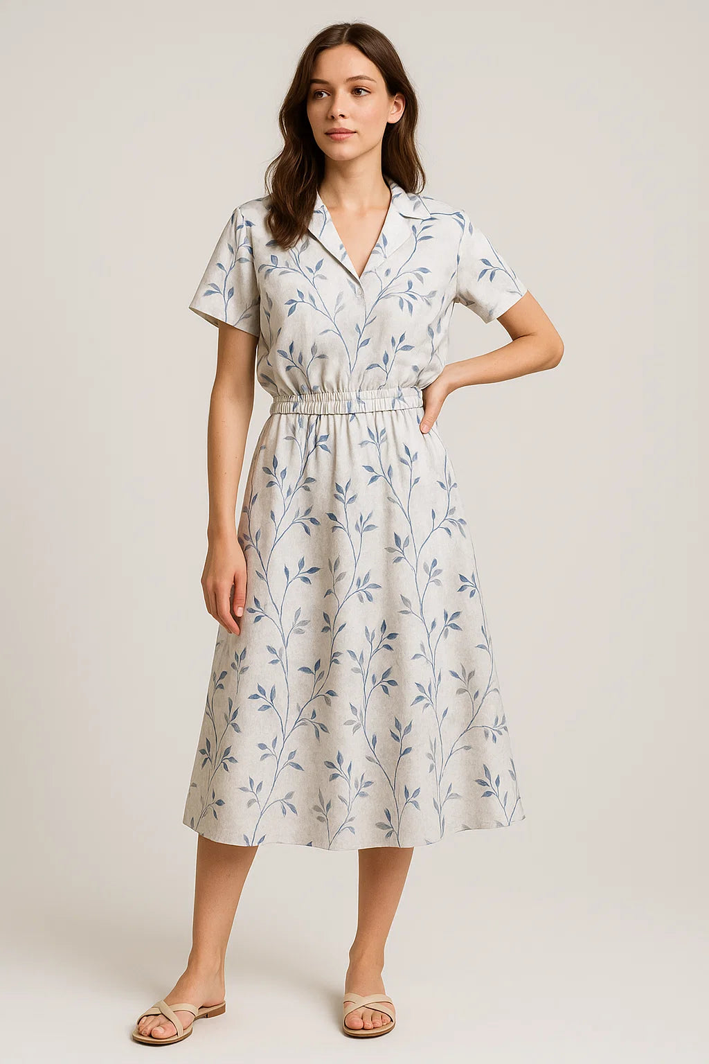 Leaves Vines Over Dusty Grey Base Digital Printed Fabric