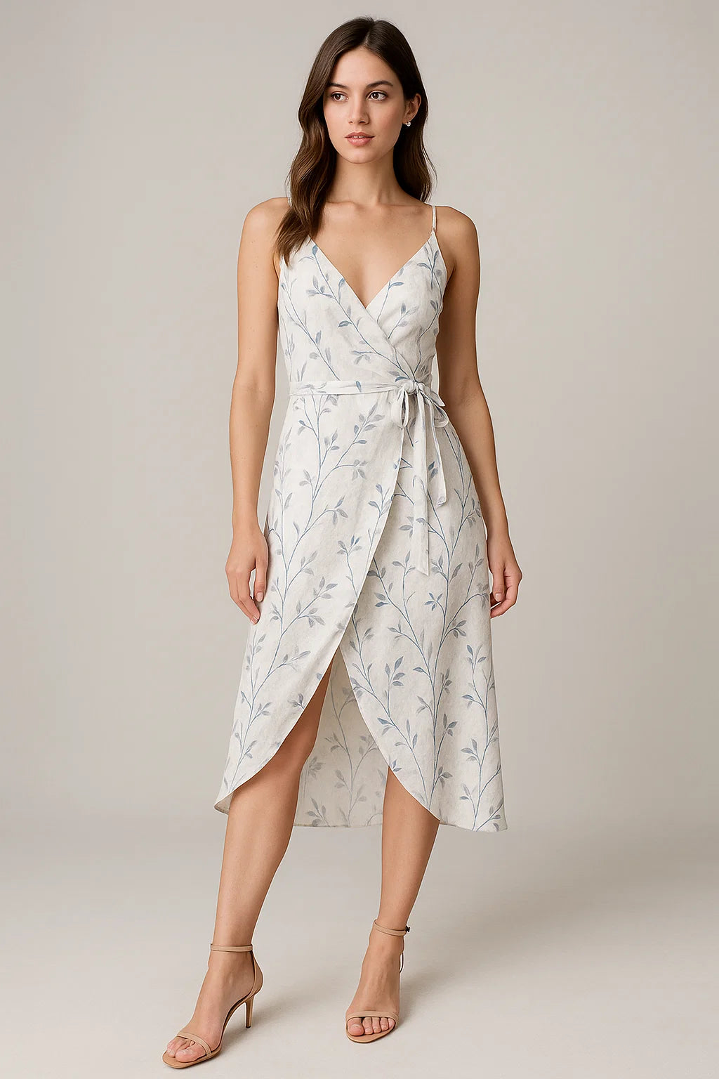 Leaves Vines Over Dusty Grey Base Digital Printed Fabric