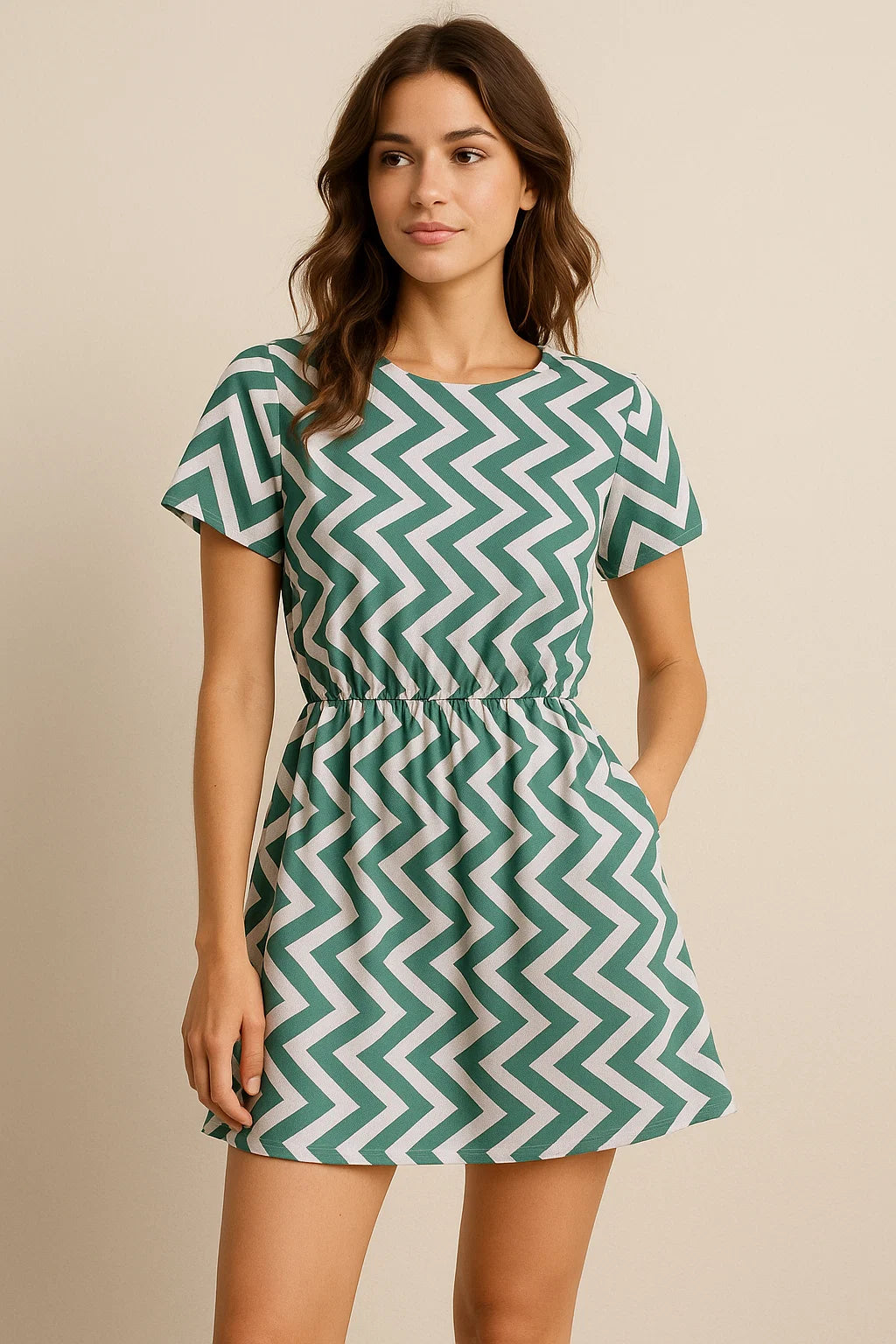 Green Chevron Pattern Digital Printed Fabric