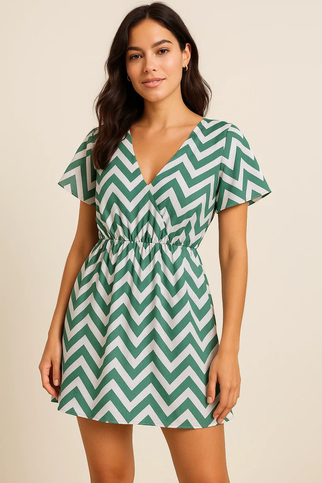 Green Chevron Pattern Digital Printed Fabric