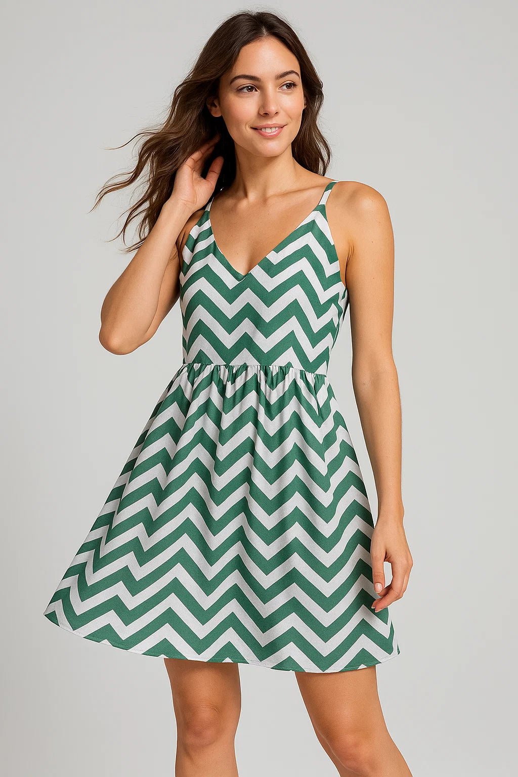 Green Chevron Pattern Digital Printed Fabric