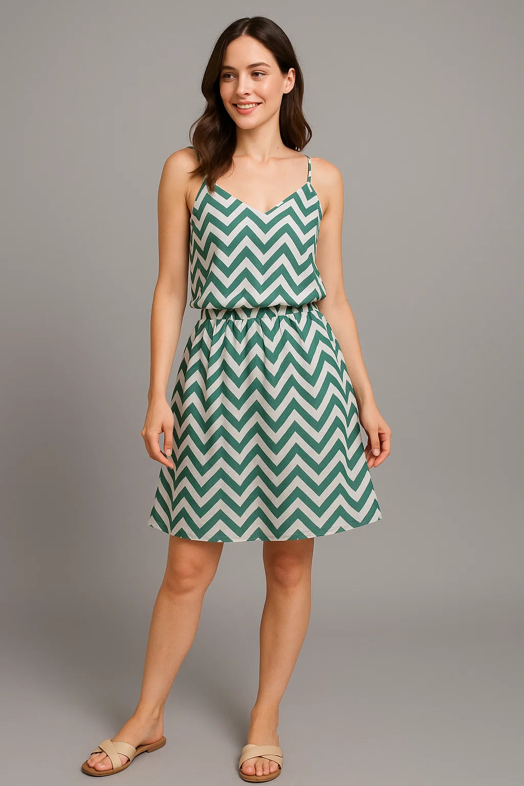 Green Chevron Pattern Digital Printed Fabric