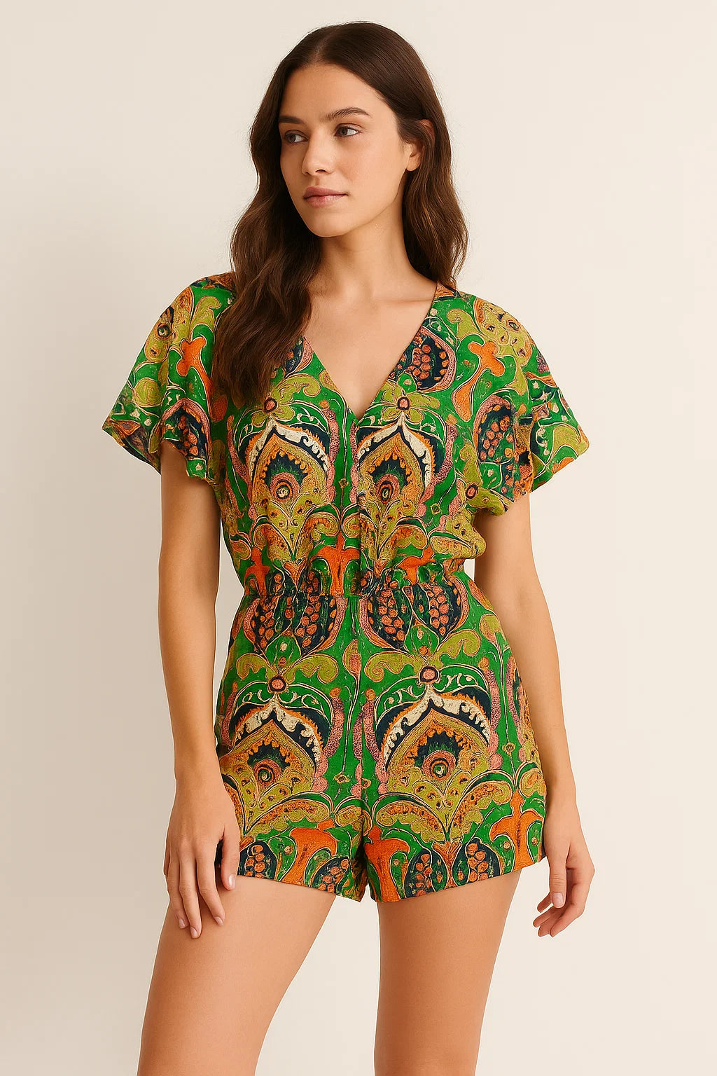 Green Aboriginal Damask Digital Printed Fabric