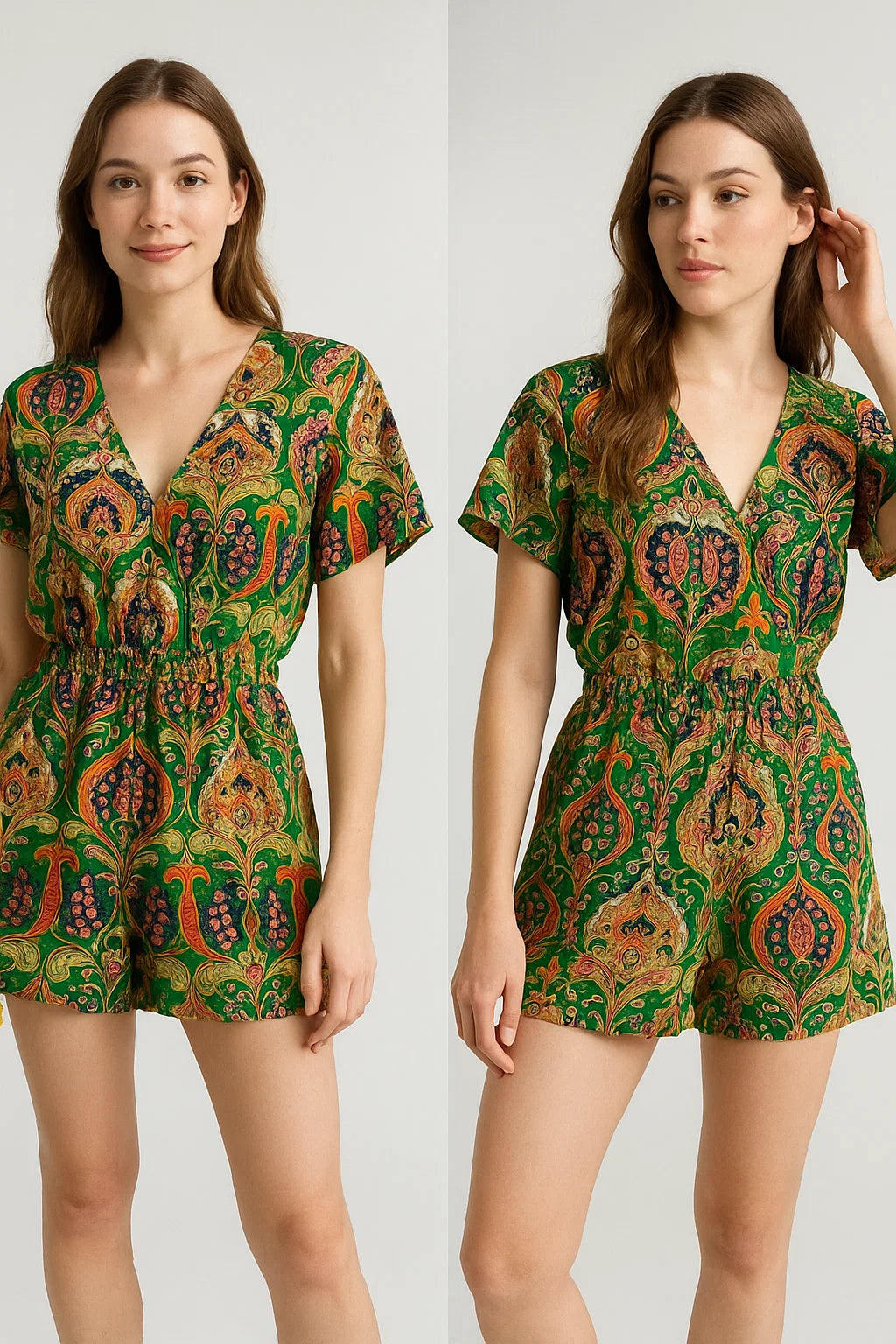 Green Aboriginal Damask Digital Printed Fabric