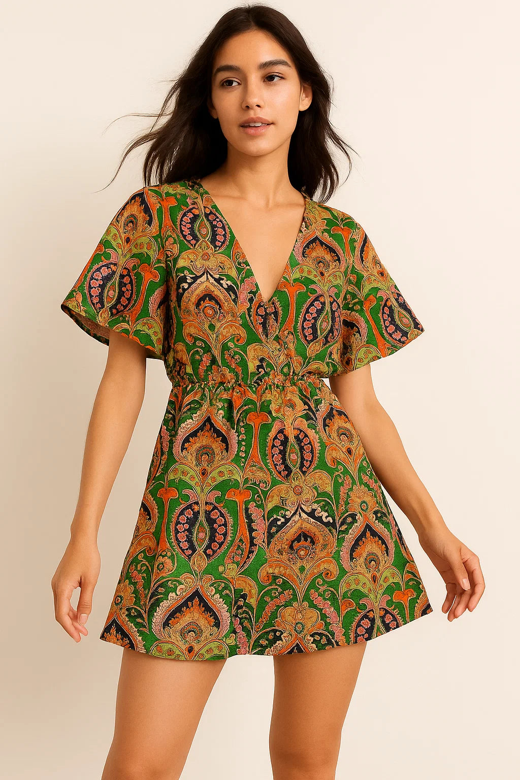 Green Aboriginal Damask Digital Printed Fabric