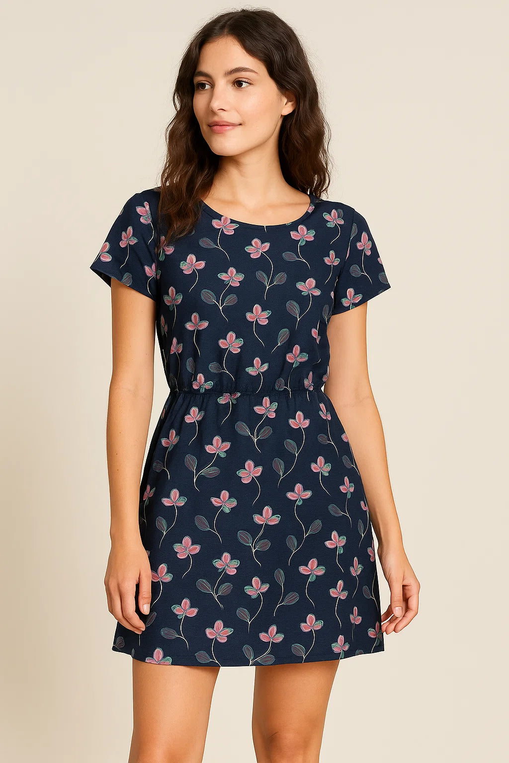 Flowers Floating over Blue Base Digital Printed Fabric