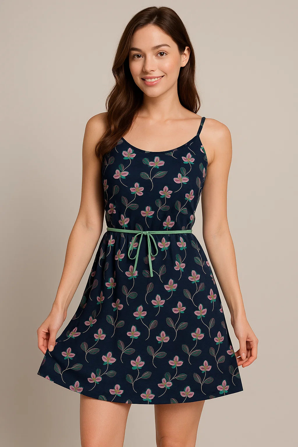 Flowers Floating over Blue Base Digital Printed Fabric