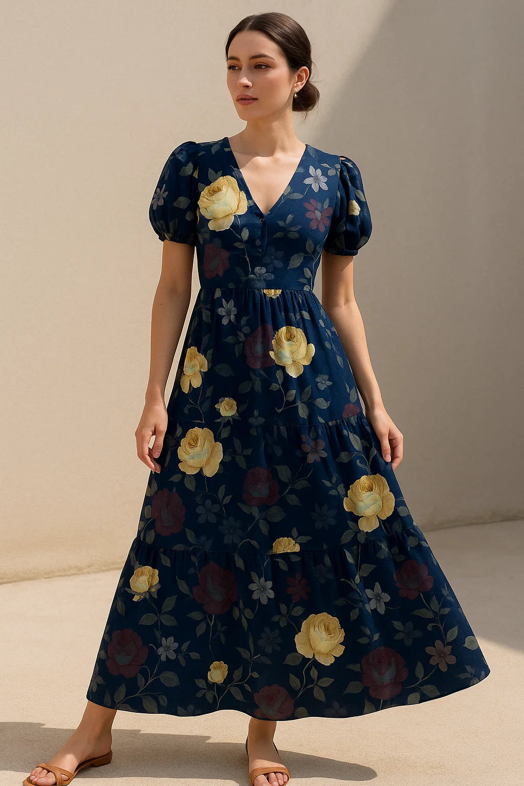 Elegant Floral Over Blue Base Digital Printed Fabric