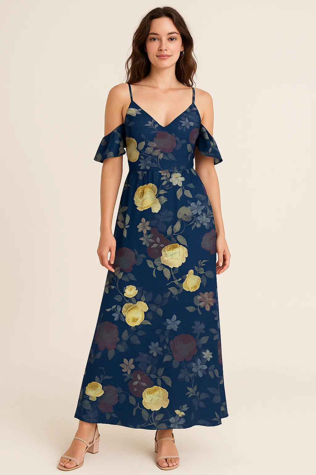 Elegant Floral Over Blue Base Digital Printed Fabric