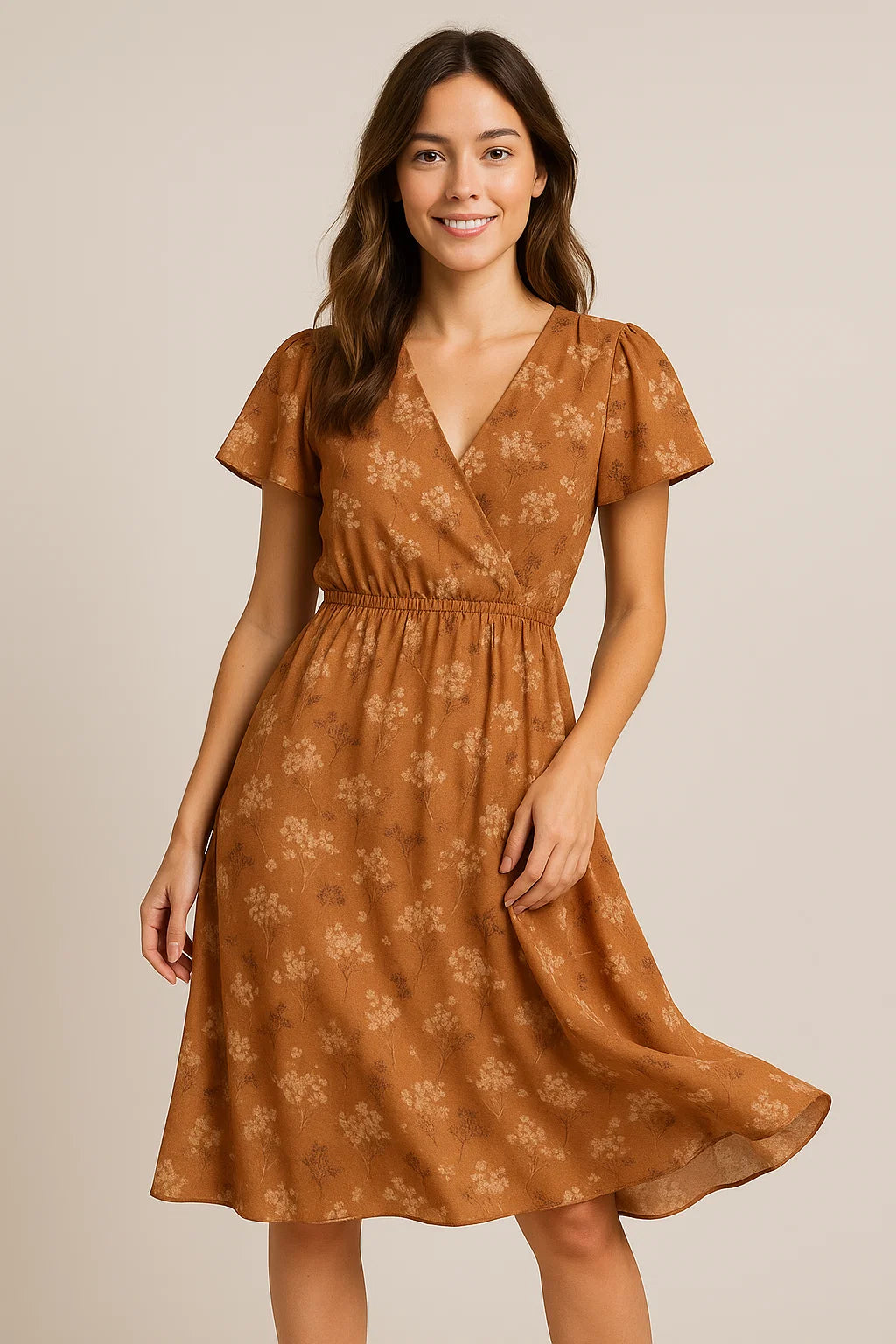 Brown Brush Painted Flower Digital Printed Fabric