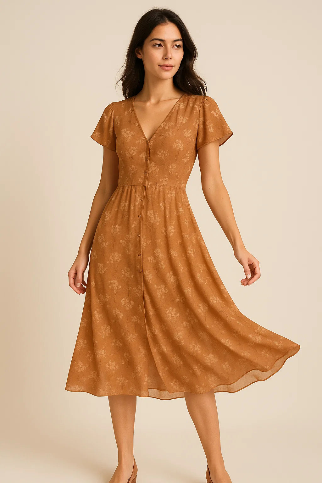 Brown Brush Painted Flower Digital Printed Fabric