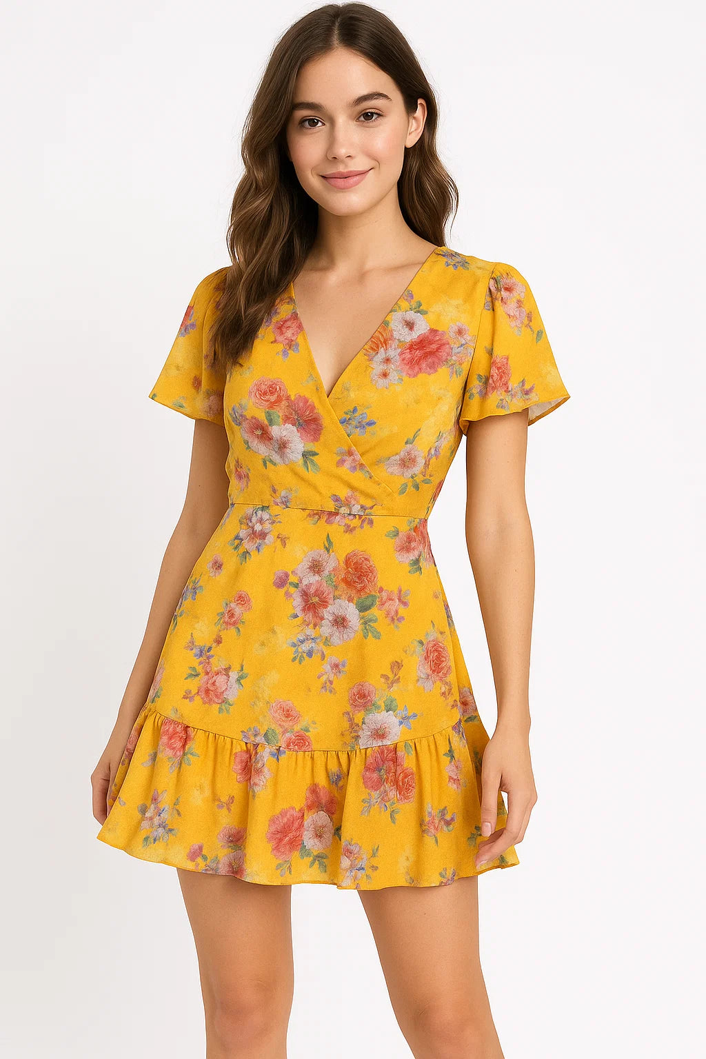 Beautiful Yellow Base Floral Bunch Digital Printed Fabric