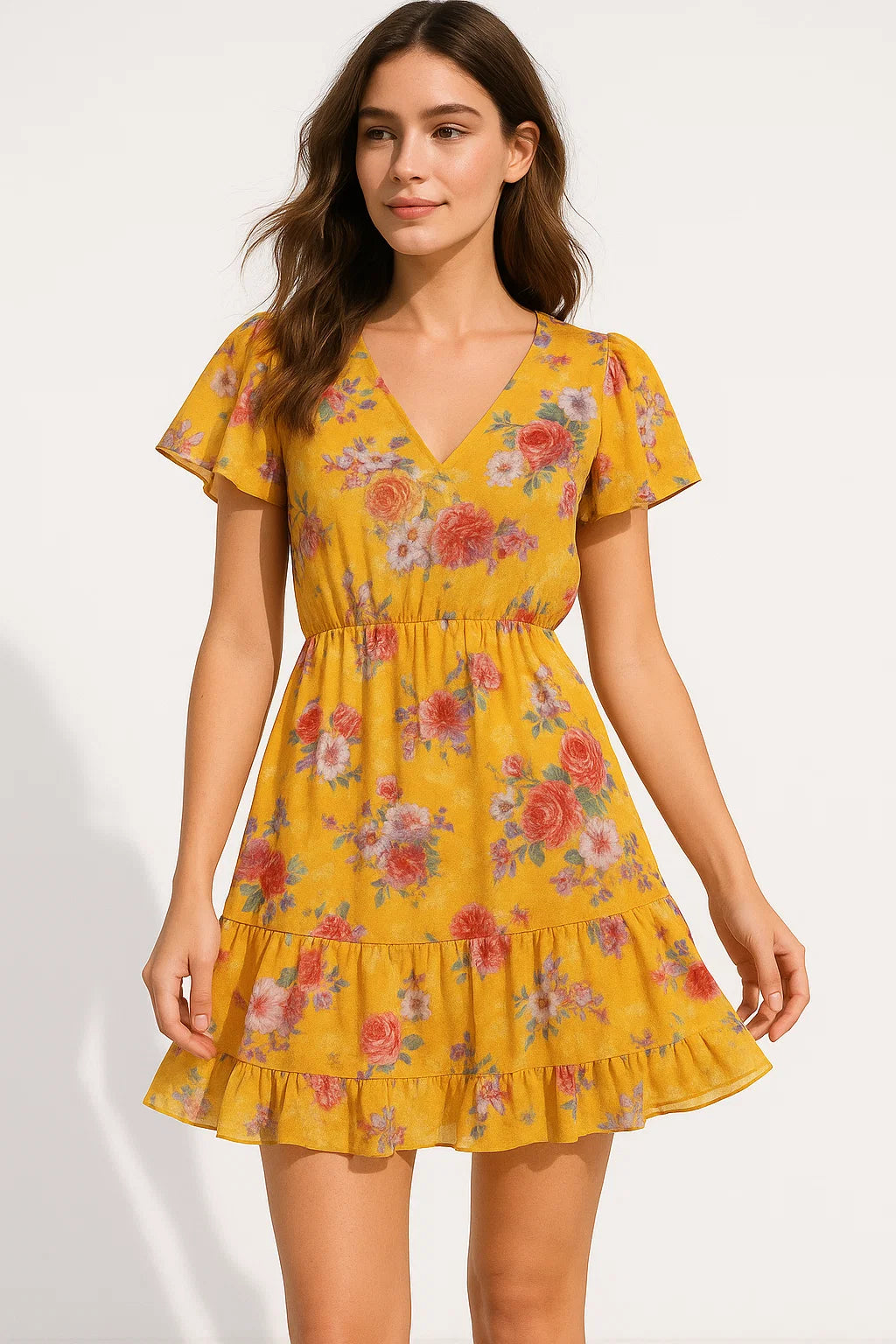 Beautiful Yellow Base Floral Bunch Digital Printed Fabric