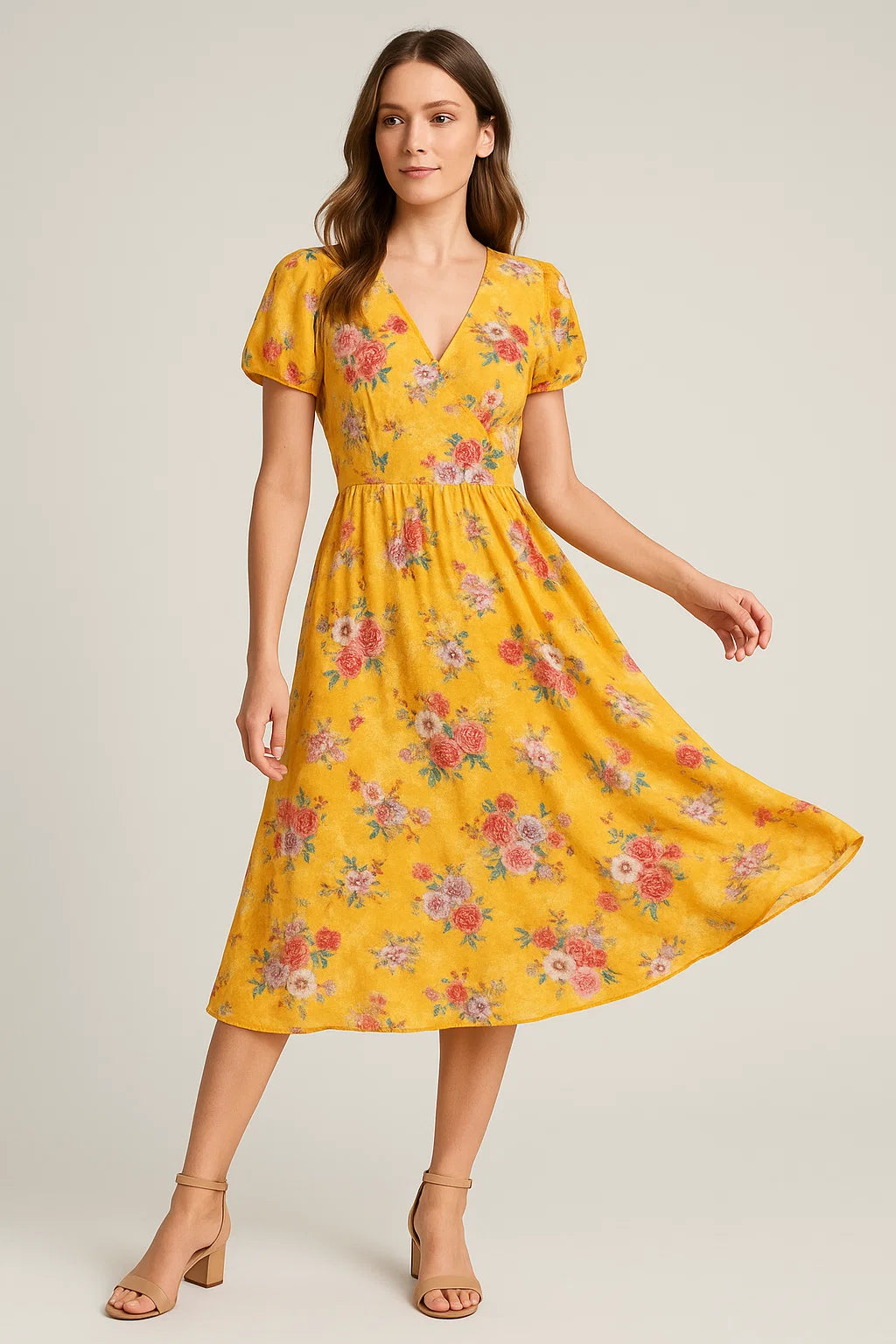 Beautiful Yellow Base Floral Bunch Digital Printed Fabric