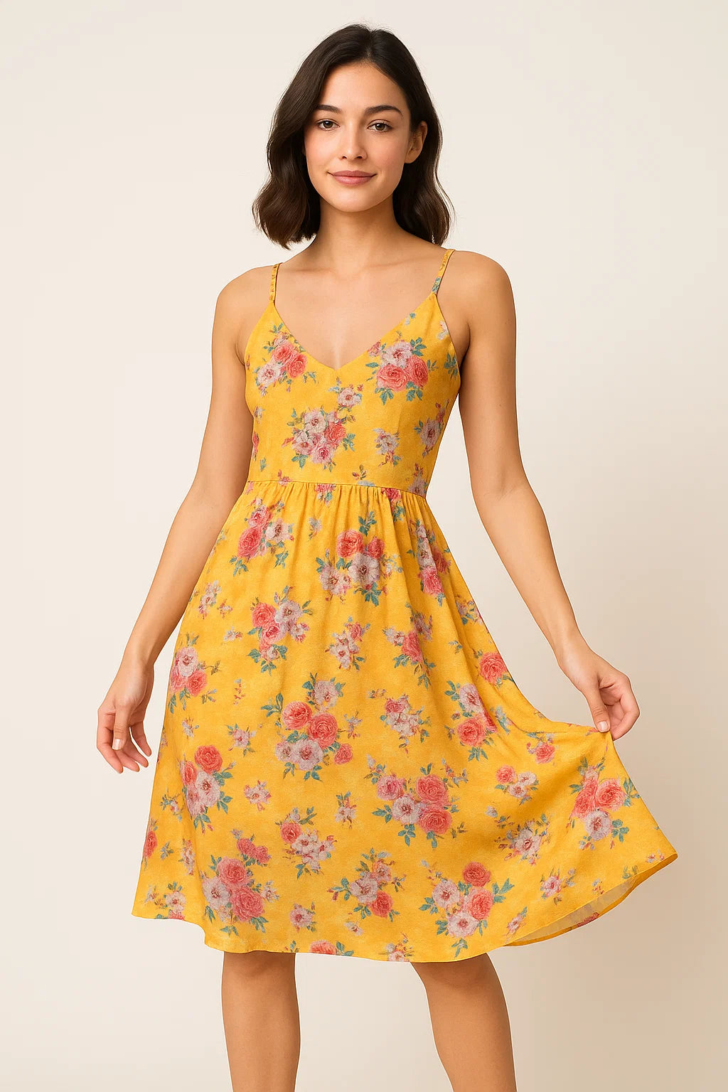 Beautiful Yellow Base Floral Bunch Digital Printed Fabric