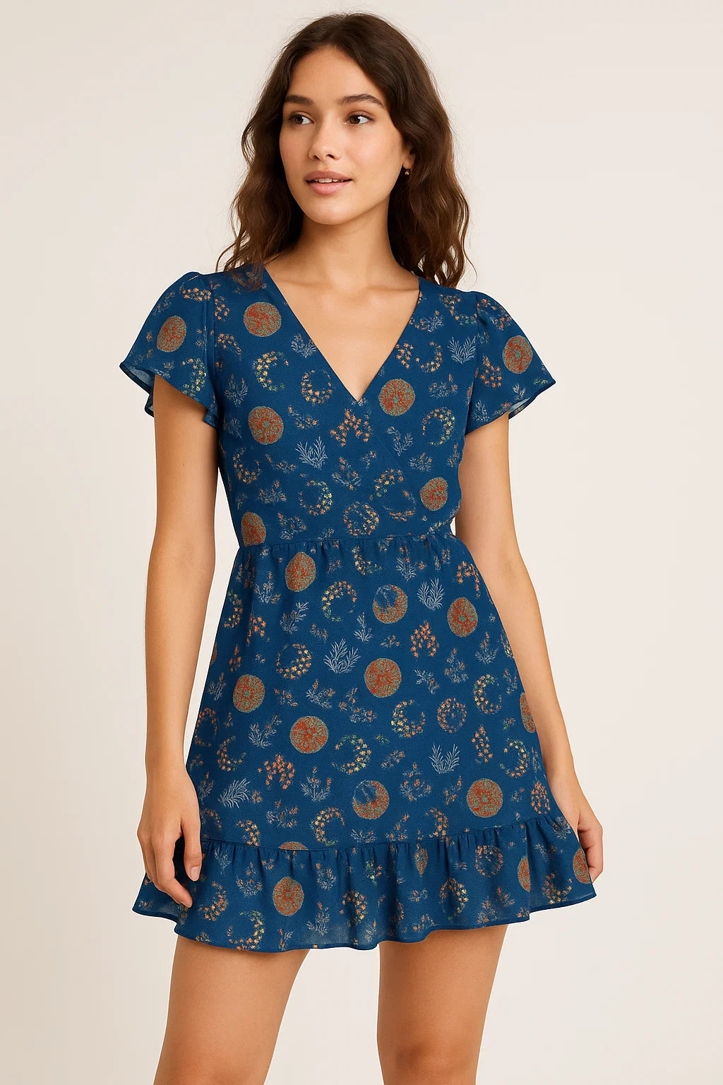 Beautiful Quirky Pattern over Blue Base Digital Printed Fabric