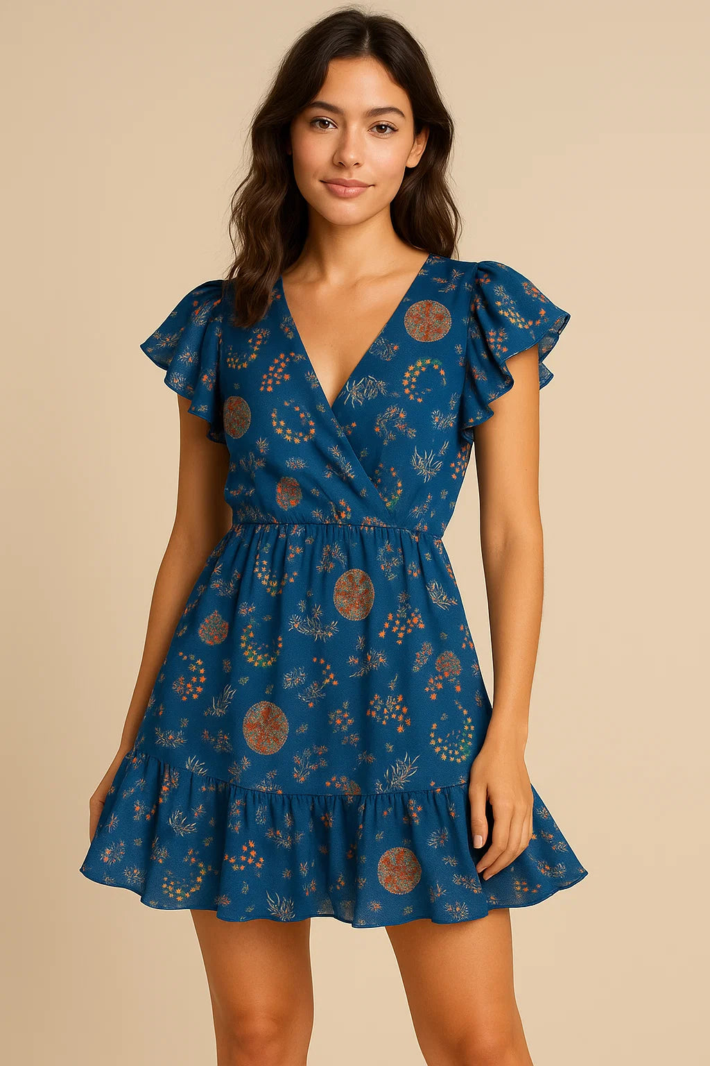 Beautiful Quirky Pattern over Blue Base Digital Printed Fabric