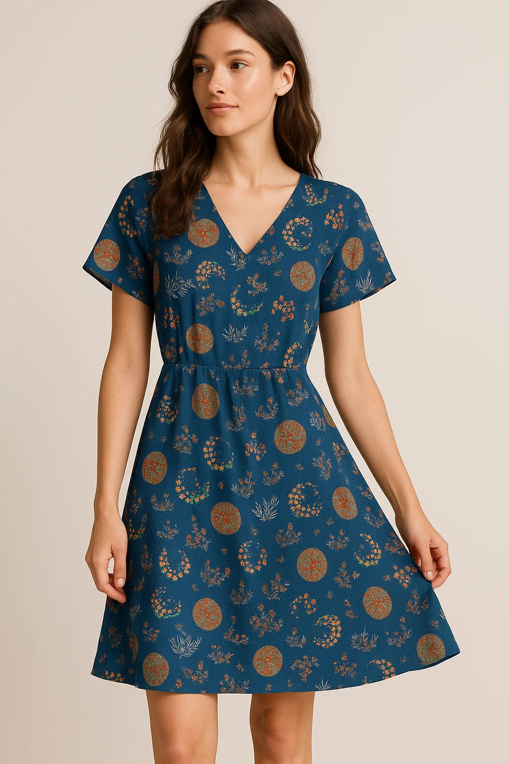 Beautiful Quirky Pattern over Blue Base Digital Printed Fabric