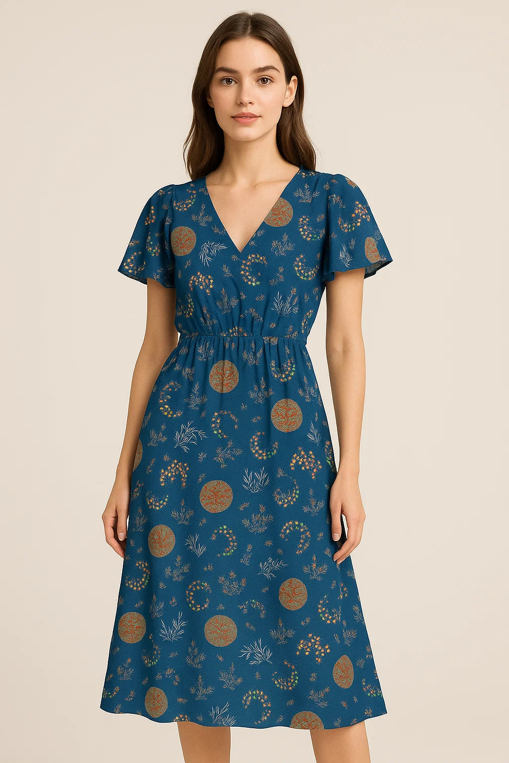 Beautiful Quirky Pattern over Blue Base Digital Printed Fabric