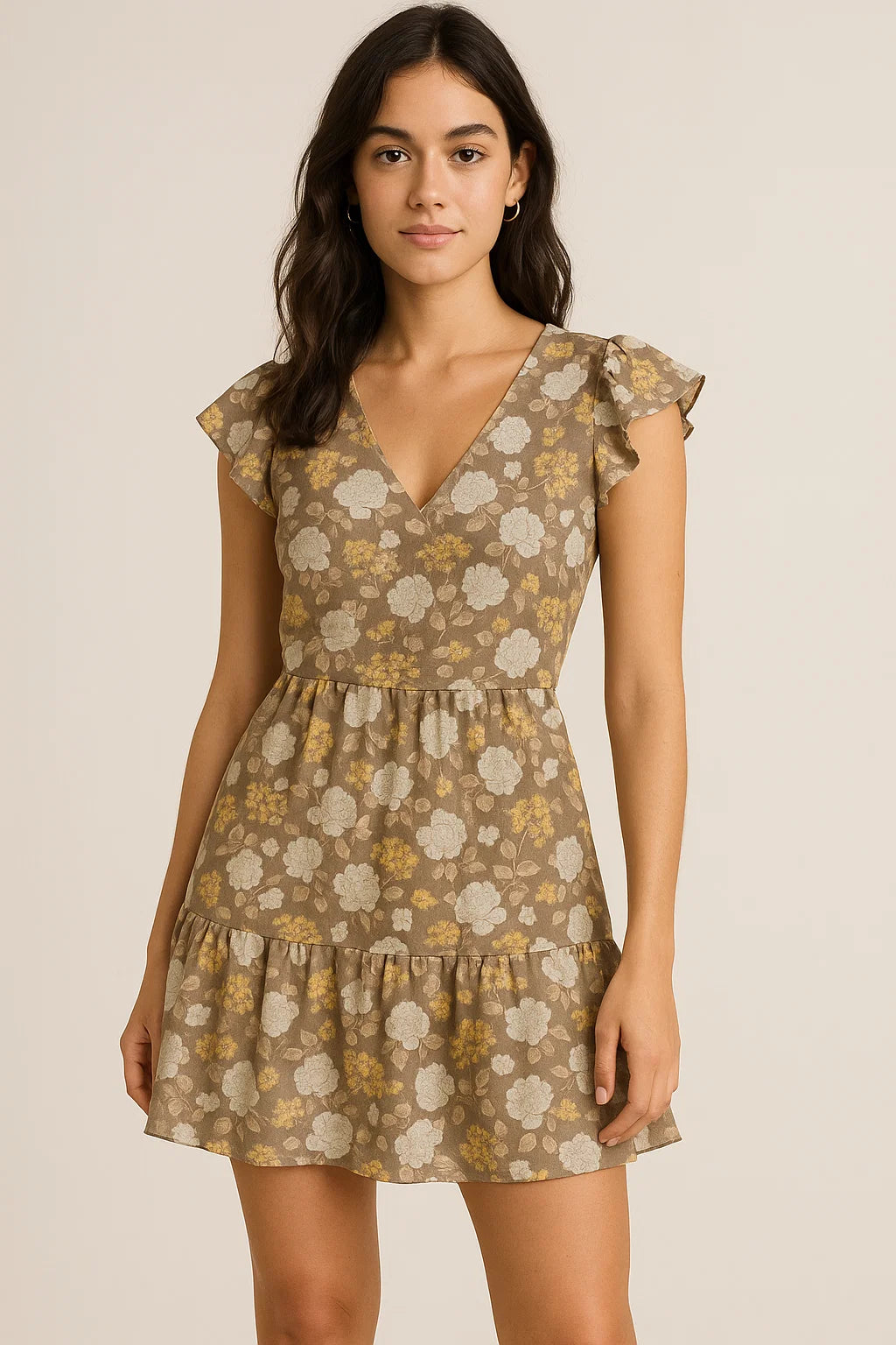 Beautiful Floral Vine Over Brown Base Digital Printed Fabric