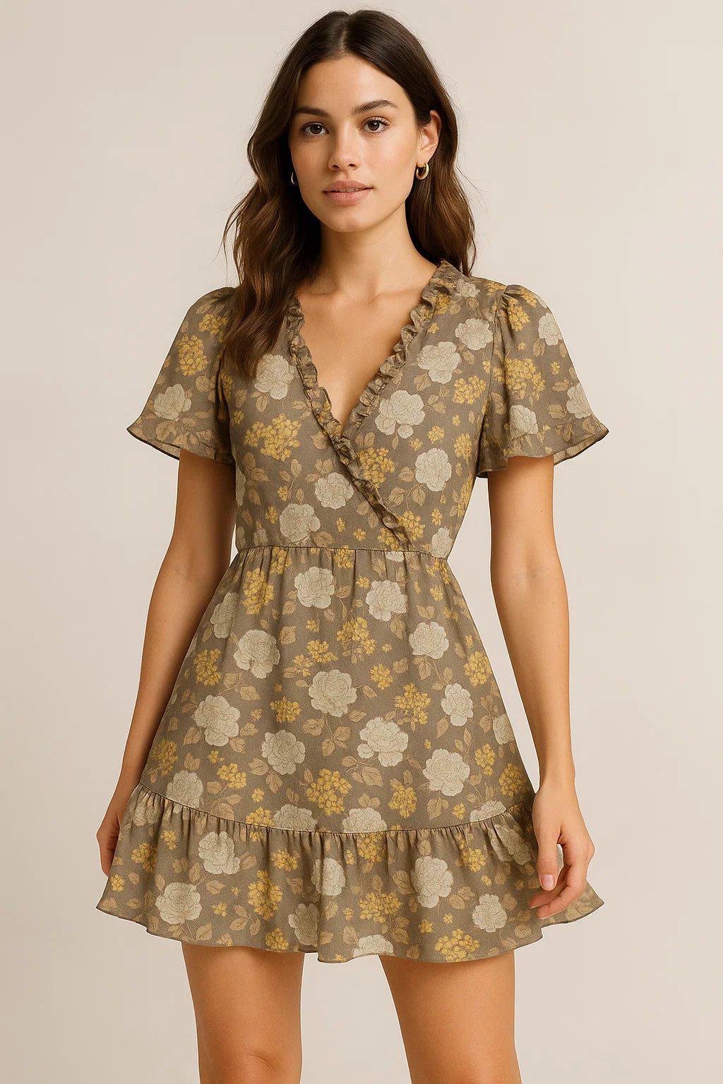 Beautiful Floral Vine Over Brown Base Digital Printed Fabric