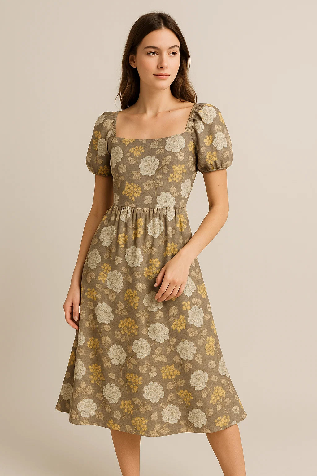 Beautiful Floral Vine Over Brown Base Digital Printed Fabric