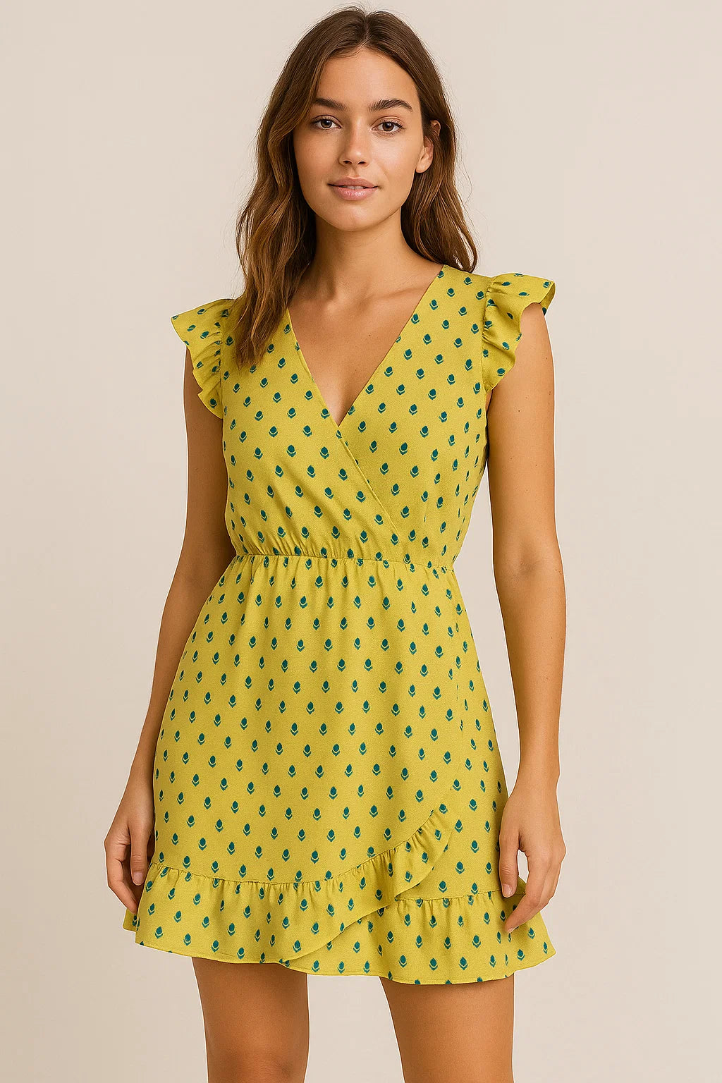 Lemon Yellow Small And Single Motif Allover Digital Printed Fabric - Weightless