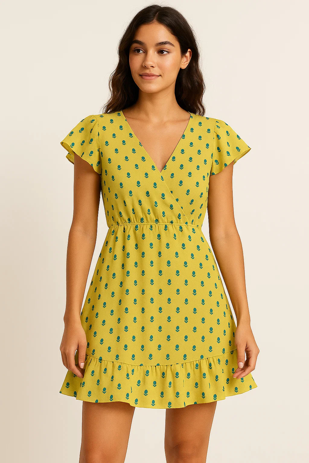 Lemon Yellow Small And Single Motif Allover Digital Printed Fabric - Weightless