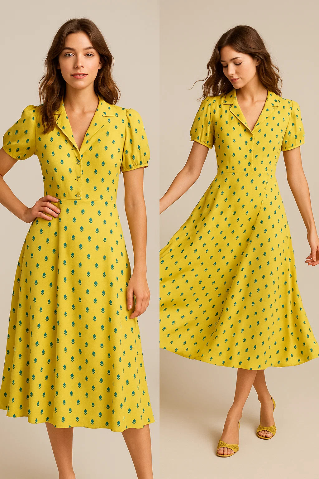 Lemon Yellow Small And Single Motif Allover Digital Printed Fabric - Weightless