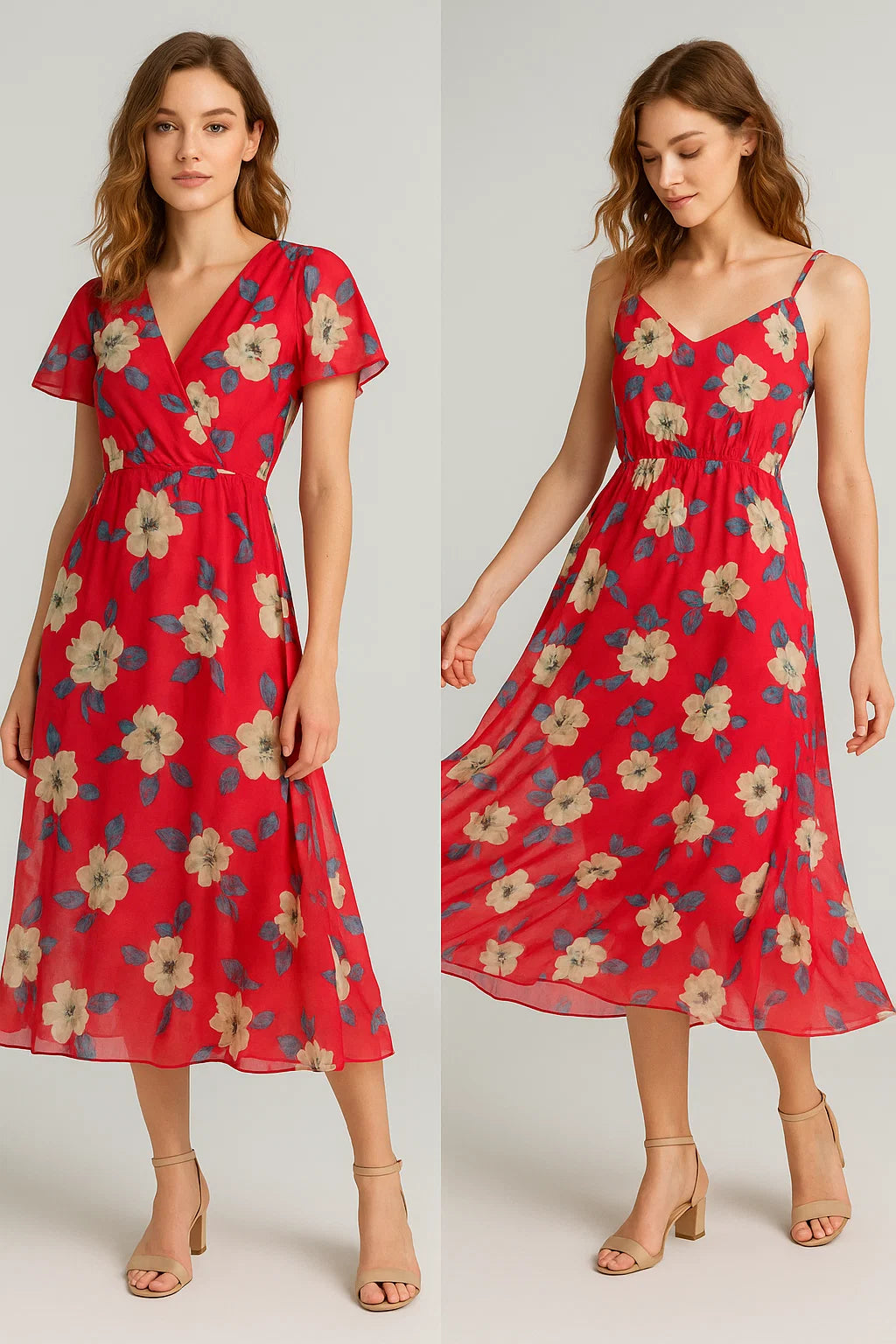 Red And White Flower Digital Printed Fabric - Weightless