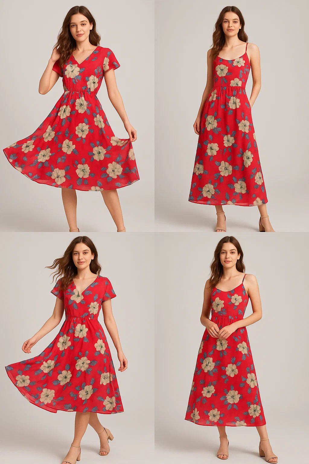 Red And White Flower Digital Printed Fabric - Weightless