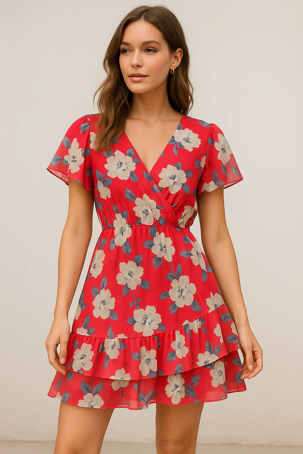 Red And White Flower Digital Printed Fabric - Weightless