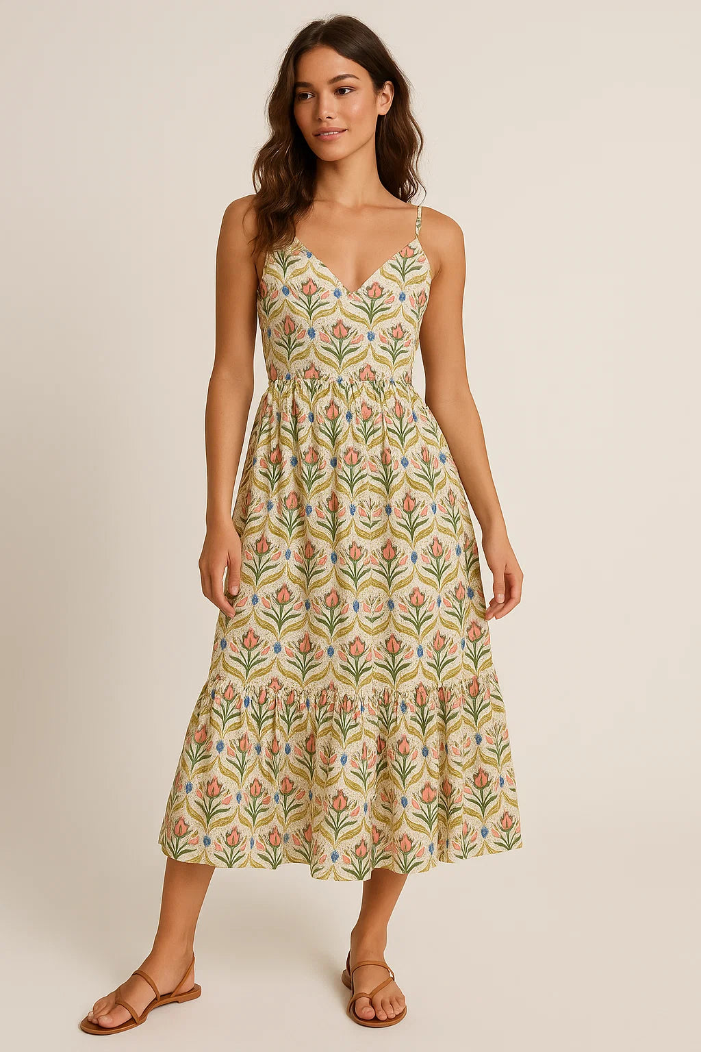 Green Leaves With Flower Digital Printed Fabric