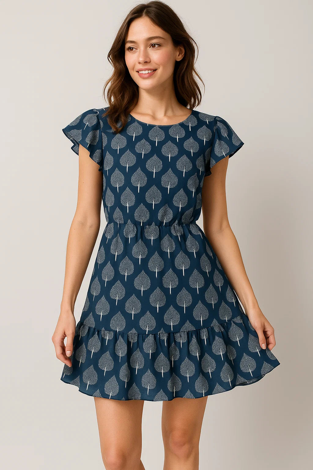 Stylized Mepal Leaf Motif Digital Printed Fabric - Weightless