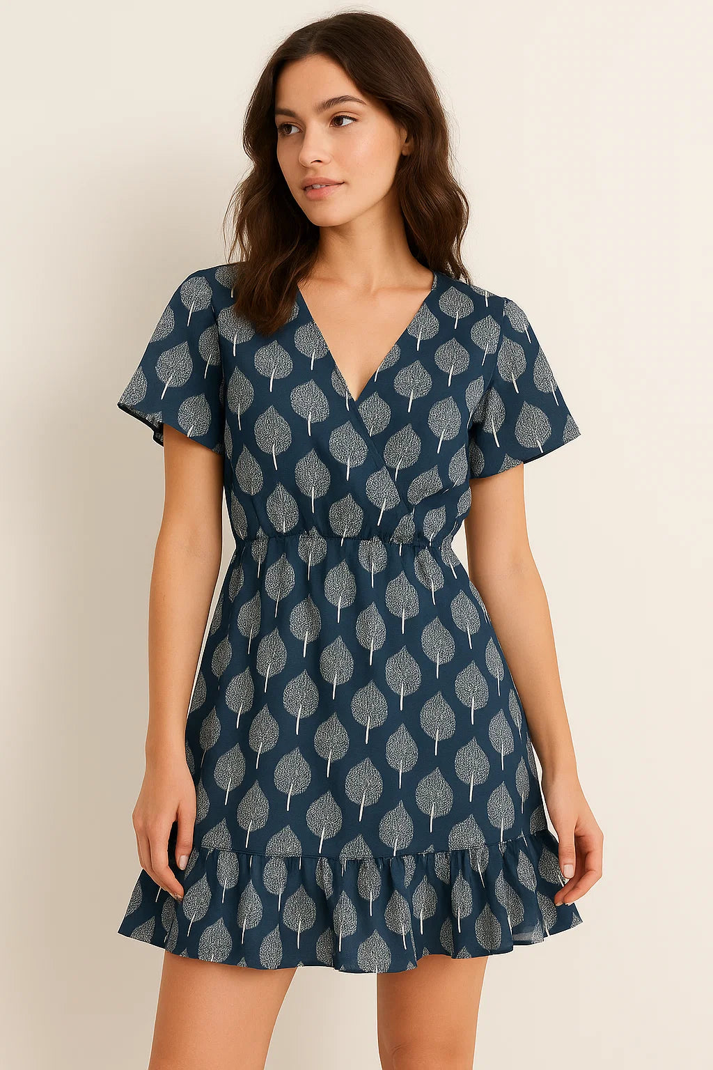 Stylized Mepal Leaf Motif Digital Printed Fabric - Weightless