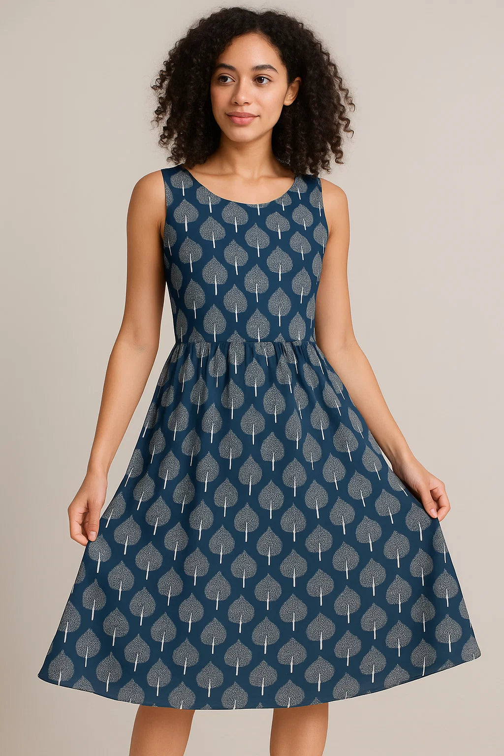 Stylized Mepal Leaf Motif Digital Printed Fabric - Weightless